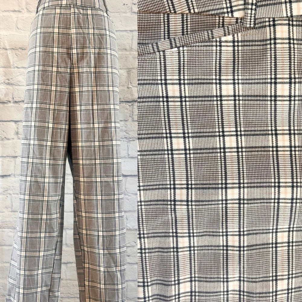 Ava & Viv Fall Academia Plaid Pants Trousers Pull On Black Tan Ankle High Rise